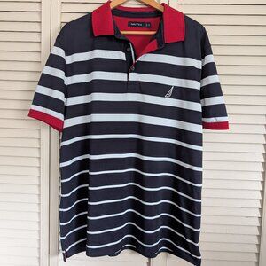 NAUTICA GRADIENT STRIPE POLO SHIRT BLUE/WHITE/RED MEN'S XL